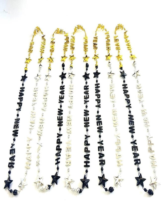 GZYSSL 12Pcs Happy New Year Black Gold Silver Beads Necklaces Party Favors New Year New Year's Eve Party Bead Necklaces Decorations - Image 5